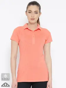 Columbia Women Coral Orange Silver Ridge Zero Solid Polo Collar Hiking T-shirt