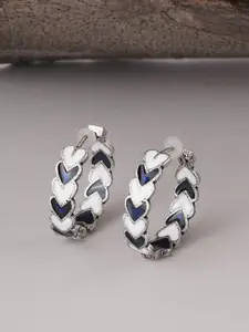 Voylla Silver-Toned & Blue Heart Shaped Trendy Hoop Earrings