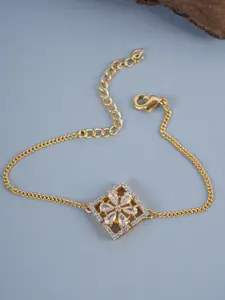 Voylla Women White American Diamond CZ Gold Plated Brass Bracelet