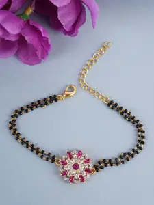 Voylla Voylla Women Black Gold-Toned Flower American Diamond CZ Mangalsutra Bracelet