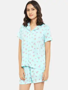 Dreamz by Pantaloons Women Blue & Pink Printed Night suit