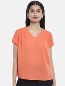 Annabelle by Pantaloons Coral Orange Solid Top