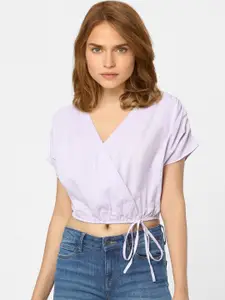Vero Moda Lavender Ruched Extended Sleeves Wrap Crop Top