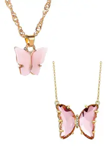 Vembley Pack Of 2 Pink & Gold-Toned Gold-Plated Necklace