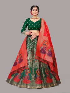 Atsevam Green & Red Semi-Stitched Lehenga & Unstitched Blouse With Dupatta