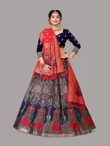 Atsevam Blue & Red Woven Design Ready to Wear Lehenga & Unstitched Choli With Dupatta