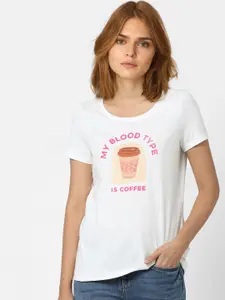 Vero Moda Women White Typography Printed Cotton T-shirt