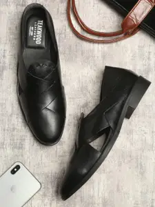 Teakwood Leathers Men Black Ethnic Leather Shoe-Style Sandals