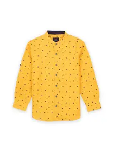 Status Quo Boys Yellow Classic Geometric Print Cotton Casual Shirt