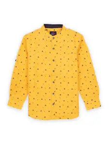 Status Quo Boys Yellow Classic Regular Printed Cotton Casual Shirt