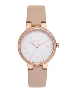 ESPRIT Women Silver-Toned Embellished Dial & Rose Gold Toned Stainless Steel Bracelet Style Straps Analogue Watch