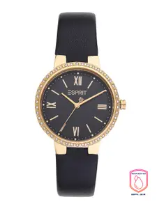 ESPRIT Women Black Dial & Gold-Plated Stainless Steel Straps Analogue Watch ES1L333L0025