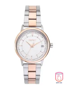 ESPRIT Women Gunmetal-Toned Mother of Pearl Dial & Rose Gold-Plated Stainless Steel Bracelet Style Straps Watch