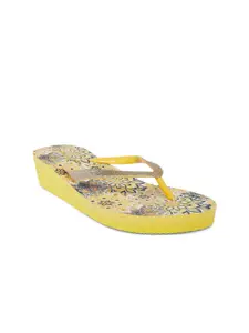 Forever Glam by Pantaloons Women Yellow & Blue Printed Thong Flip-Flops