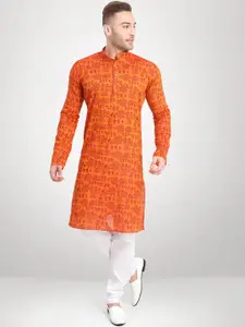 RG DESIGNERS Men Orange Printed Kurta with Pyjamas