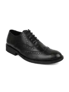 XHUGOY Men Black Solid Leather Formal Brogues