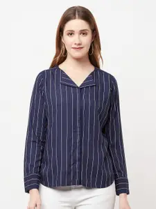 Crimsoune Club Navy Blue Striped Shirt Style Top