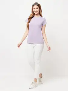 Crimsoune Club Women Lavender Slim Fit T-shirt