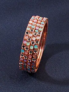 AccessHer Set Of 4 Rose Gold-Plated White Stone-Studded Bangles