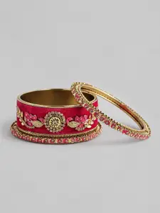 AccessHer Set Of 6 Gold-Plated White Stone-Studded Bangles