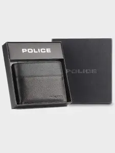 Police Men Black Leather Two Fold Wallet
