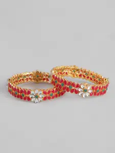 AccessHer Set Of 2 22KT Gold-Plated White Stone-Studded Bangles