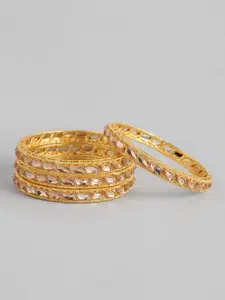AccessHer Set Of 4 22KT Gold-Plated & White Stone-Studded Bangles