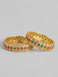 AccessHer Set Of 2 22KT Gold-Plated  Pink Stone-Studded Bangles
