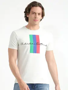 United Colors of Benetton Men Off White Typography Printed T-shirt