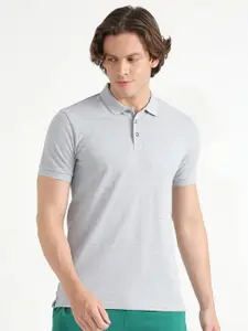 United Colors of Benetton Men Grey Polo Collar T-shirt