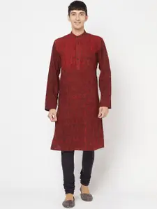 Fabindia Men Red & Black Geometric Printed Cotton Kurta