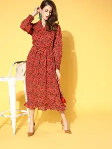 plusS Women Attractive Red Animal Printed Party Dress