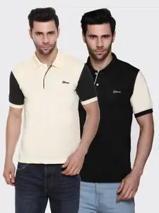 Obaan Men Pack of 2 Yellow & Black Polo Collar T-shirts