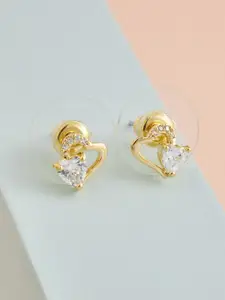 Kushal's Fashion Jewellery Gold-Toned & White Heart Shaped Studs Earrings