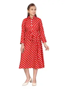Aarika Red Polka Dot Georgette Shirt Midi Dress