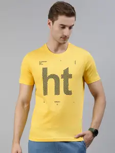 Huetrap Men Mustard Yellow & Black Printed T-shirt
