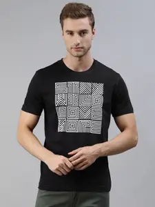 Huetrap Men Black Printed Cotton T-shirt