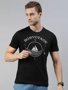 Huetrap Men Black Typography Printed Pure Cotton T-shirt