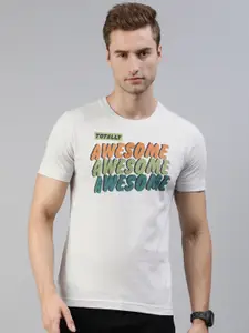 Huetrap Men White Typography Printed Pure Cotton T-shirt