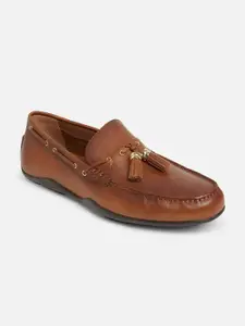 ALDO Men Brown Textured Leather Boat Shoes