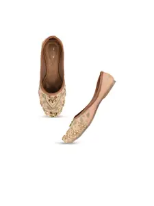 DESI COLOUR Women Peach Embellished Ethnic Mojaris Flats
