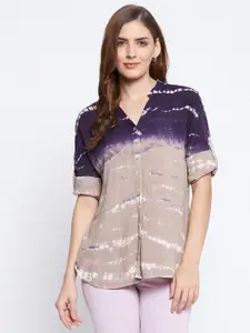 Ruhaans Women Purple & Beige Classic Ombre Printed Casual Shirt