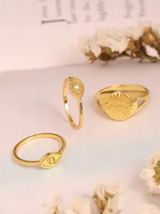 OOMPH Set of 3 Gold-Toned Evil Eye Finger Rings