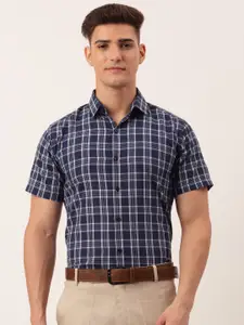 JAINISH Men Blue Standard Checked Cotton Formal Shirt