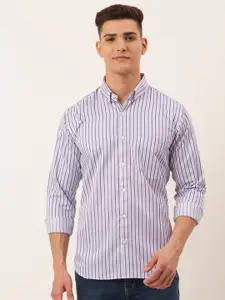 JAINISH Men Violet Striped Standard Pure Cotton Casual Shirt