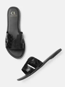 Carlton London Women Black Solid Geometric Textured One Toe Flats
