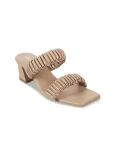 Mochi Beige Textured Regular Height Synthetic Block Sandals