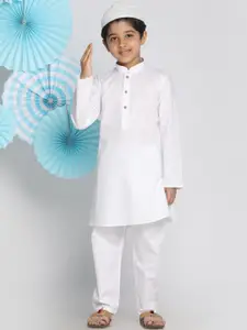 VASTRAMAY Boys White Kurti with Pyjamas