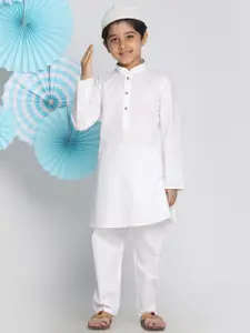 VASTRAMAY Boys Pure Cotton Kurta & Pyjama with Cap