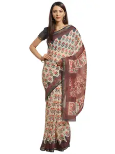 KALINI Beige & Red Floral Zari Silk Blend Saree